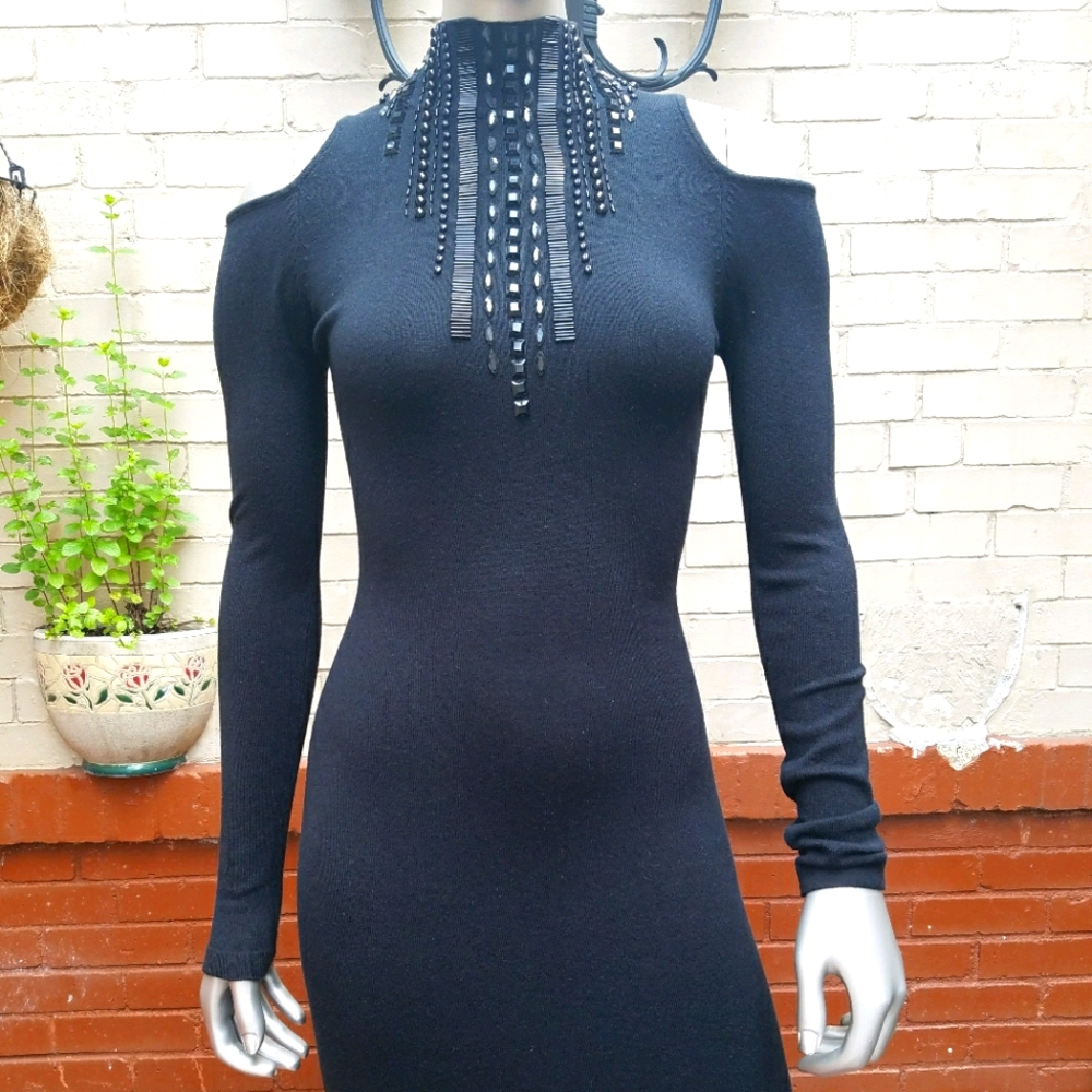 Guess by Marciano Black Dress Turtleneck beaded